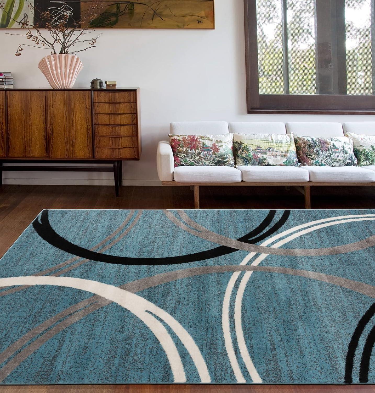 World Rug Gallery Contemporary Abstract Circles Design Blue 3'3" x 5' Area Rug