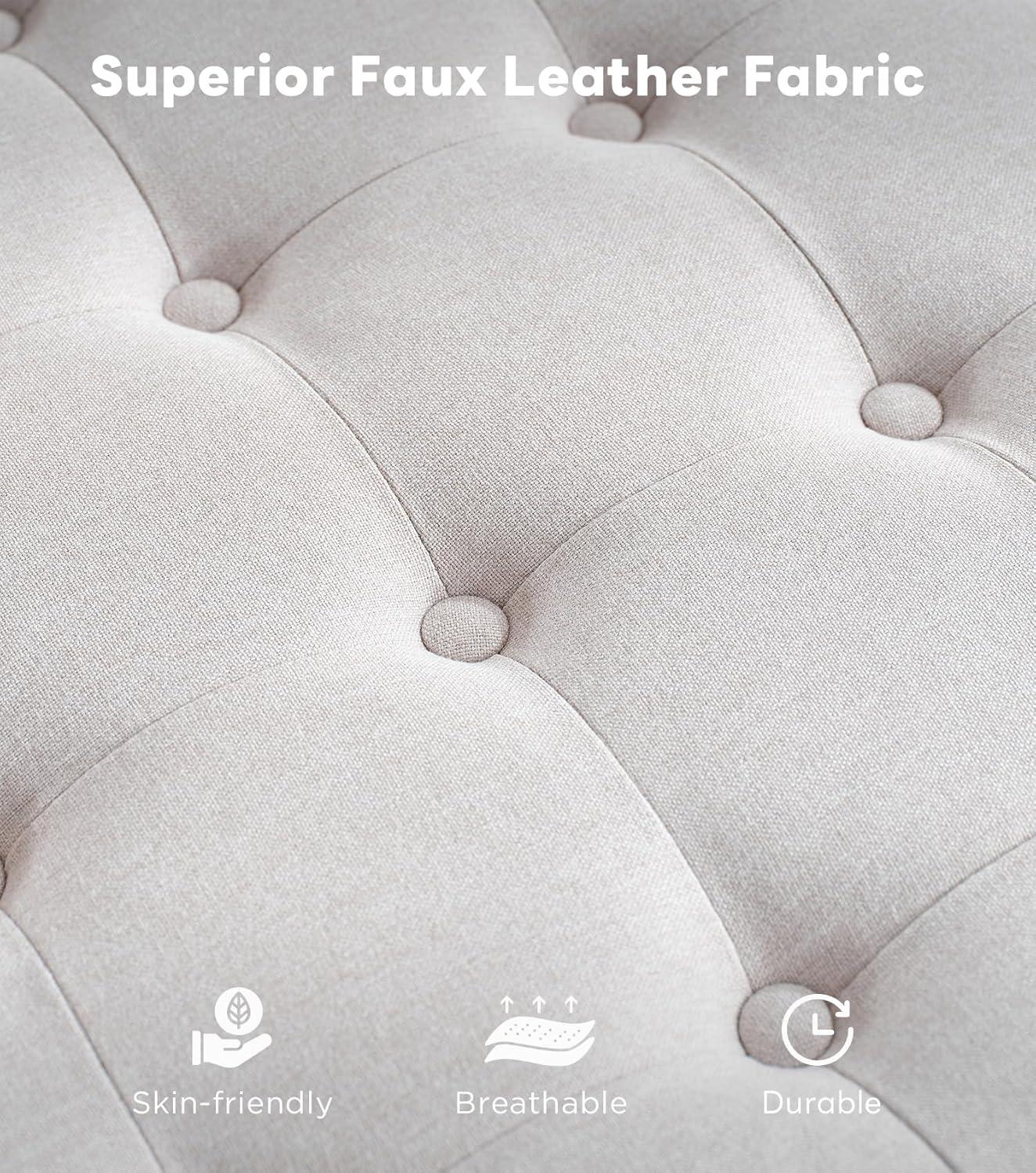 Tbfit Large Square Storage Ottoman Bench, Botton Tufted Upholstered Coffee Table with Wooden Legs, Oversized Storage Ottomans Toy Box Footrest for Living Room, Apartment, Beige