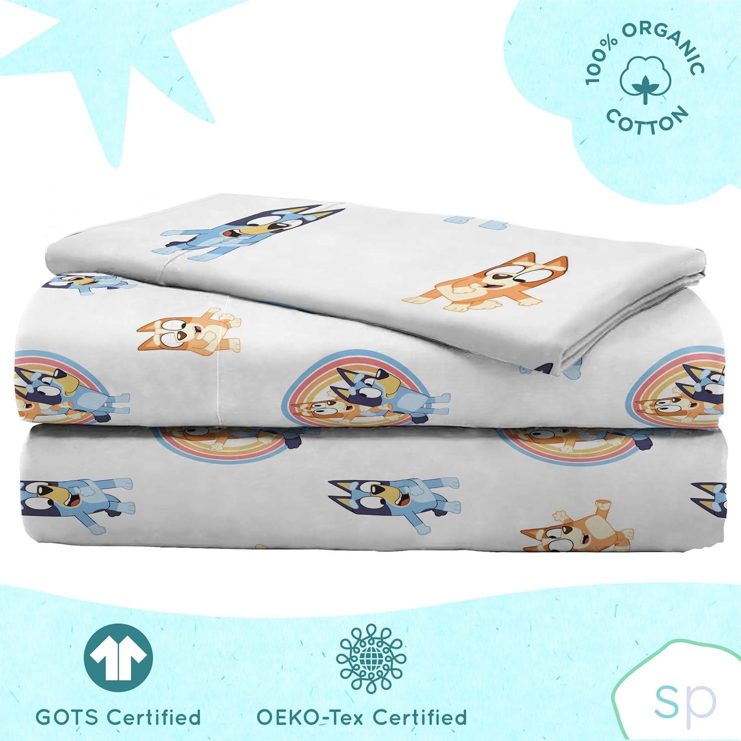 Saturday Park Saturday Park Bluey Rainbow 100% Organic Cotton Sheet Set