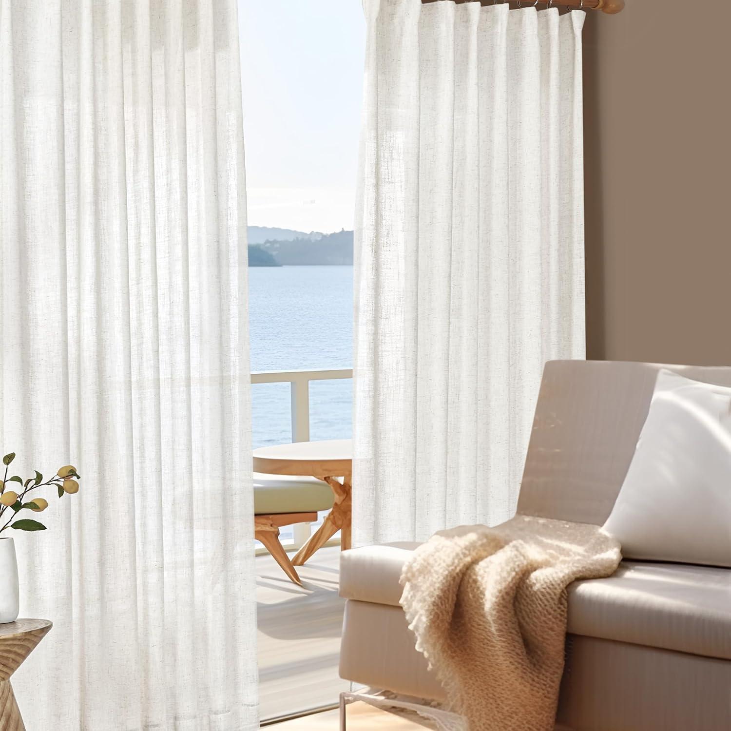 Deconovo Semi-Sheer Linen Curtains – Light Filtering & Privacy Enhancing – Modern Textured Drapes with Back Tab & Rod Pocket – 2 Panels for Living Room, Bedroom & Patio, Cream, 40Wx84L