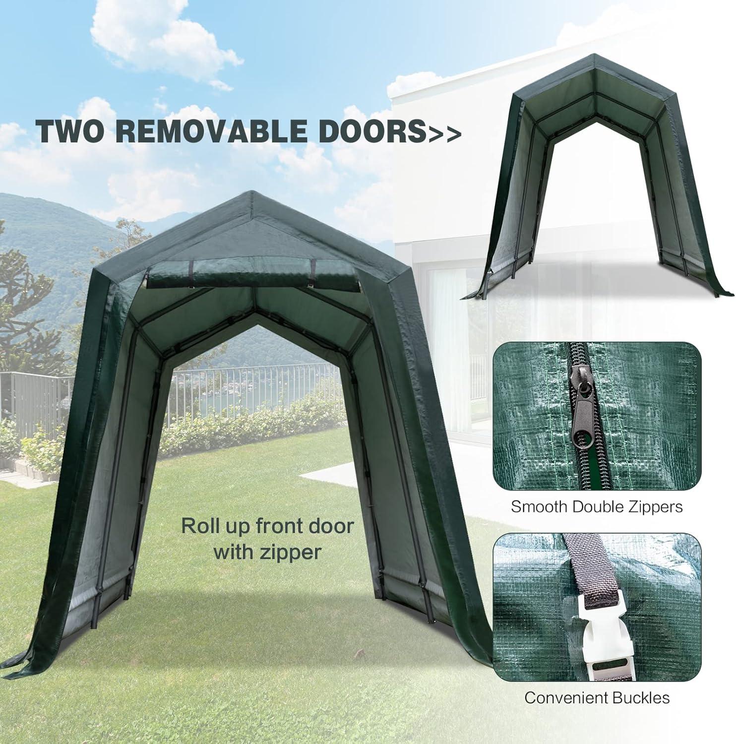 Gymax 7'x12' Patio Tent Carport Storage Shelter Shed Car Canopy Heavy Duty Green