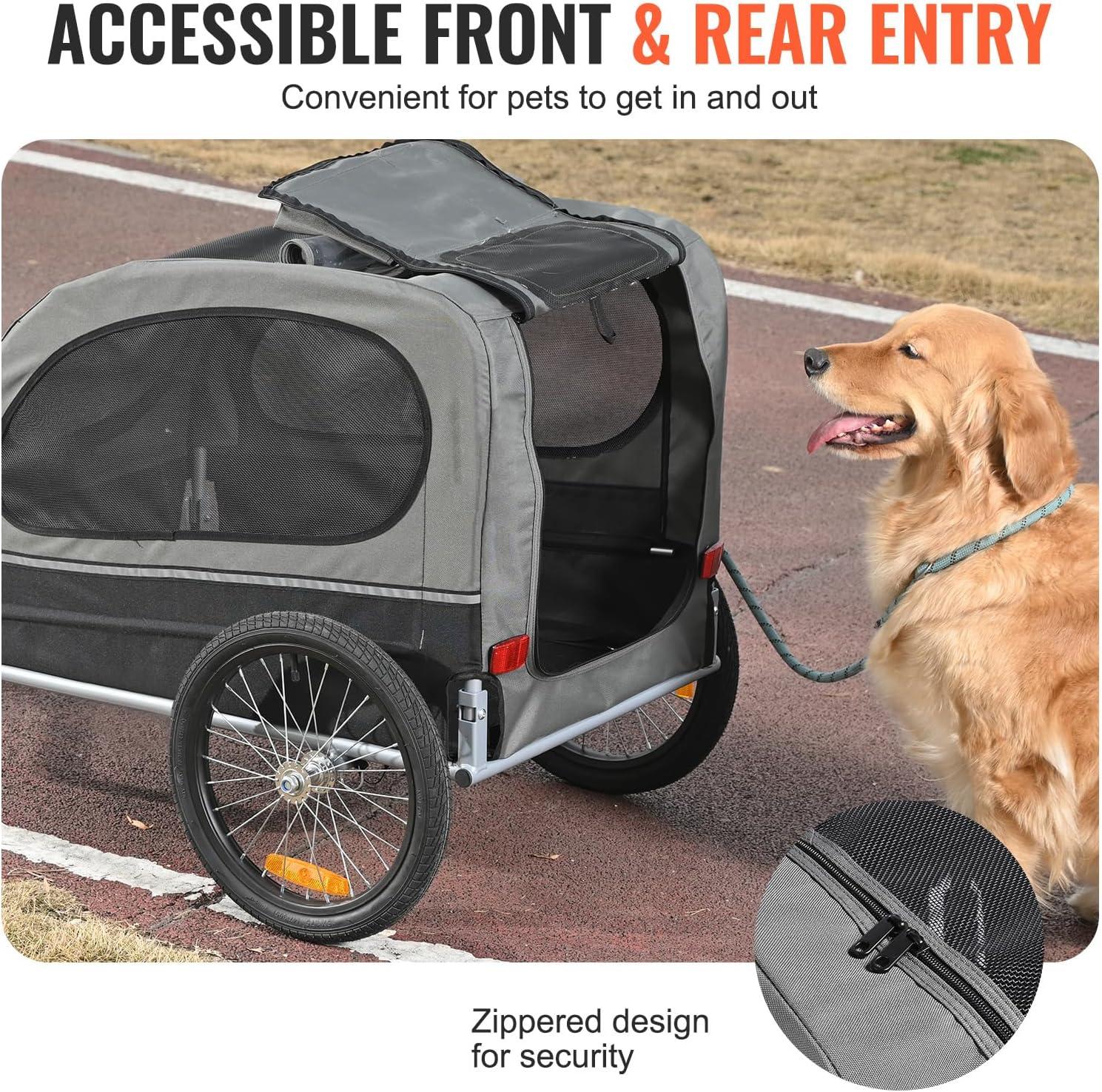 Gray and Black Dog Bike Trailer with Quick Release Wheels