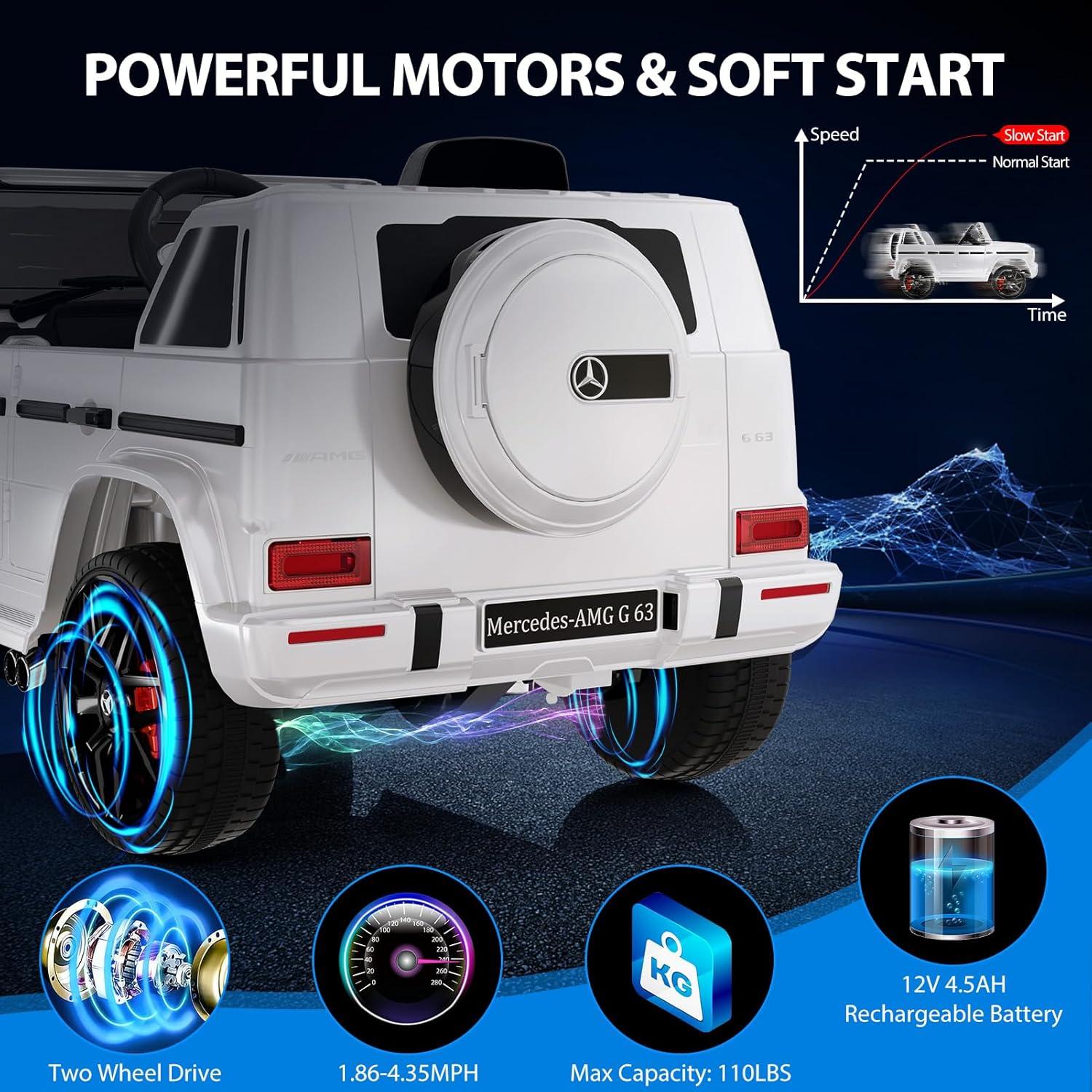 WhizMax 12V Kids Ride On Car Licensed Mercedes Benz G63 Electric Toys Vehicles,Battery Powered,with Parent Remote Control,LED Lights,Bluetooth,Music,Spring Suspension,4 Wheeler Electric Car,White