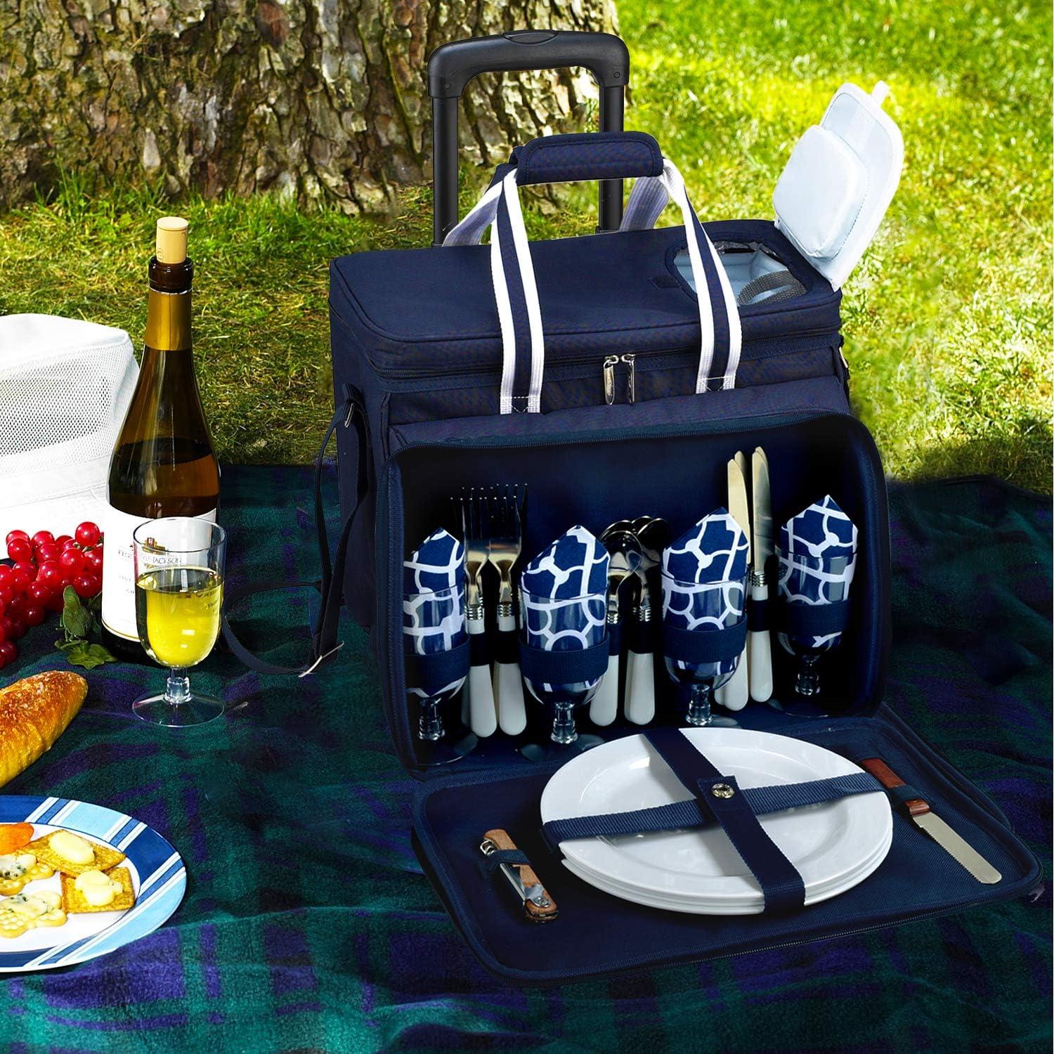 Picnic at Ascot Soft Sided Rolling Cooler with Four Person Picnic Set