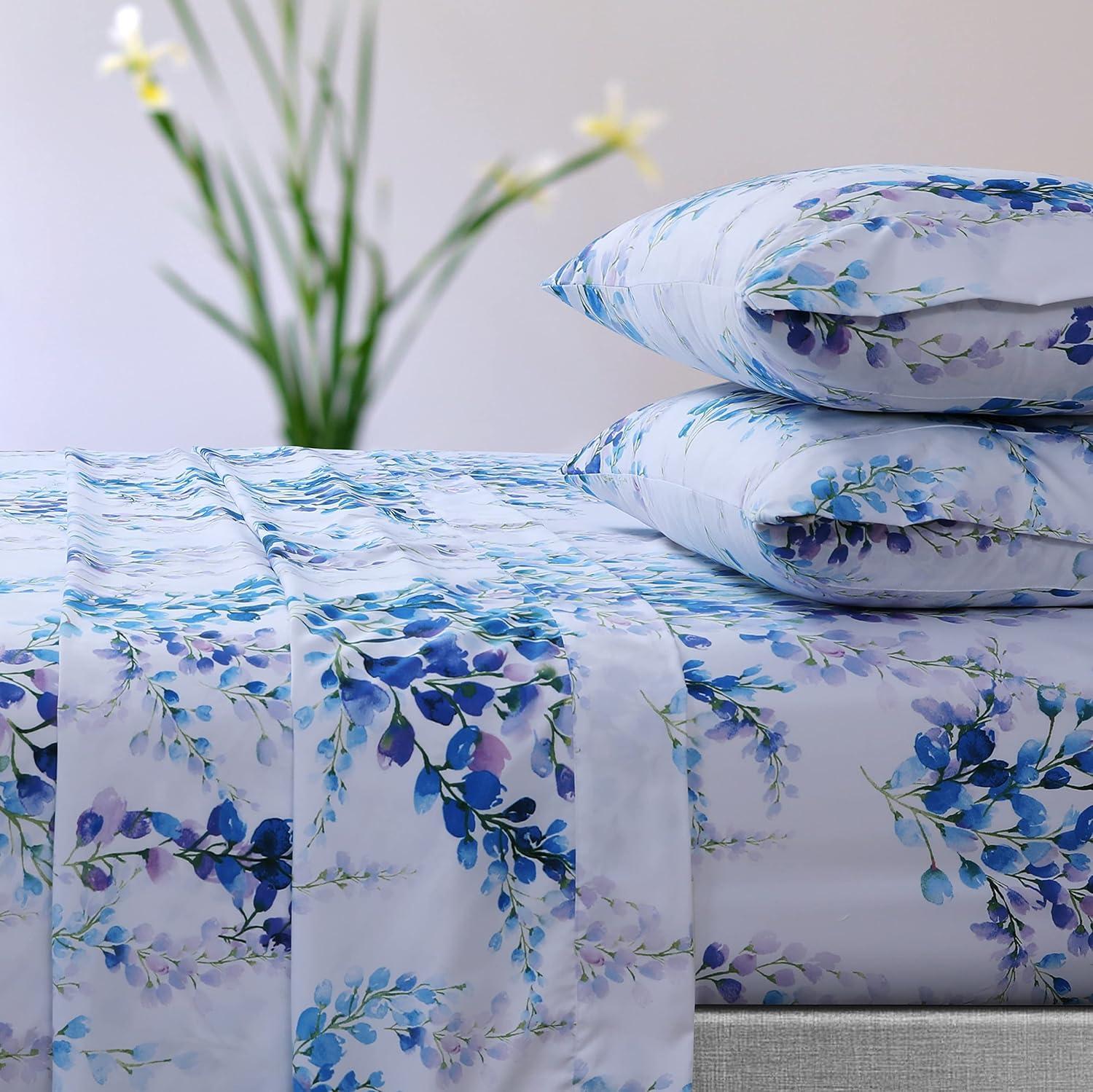 Jolie Blue Floral Microfiber Deep Pocket Sheet Set, California King