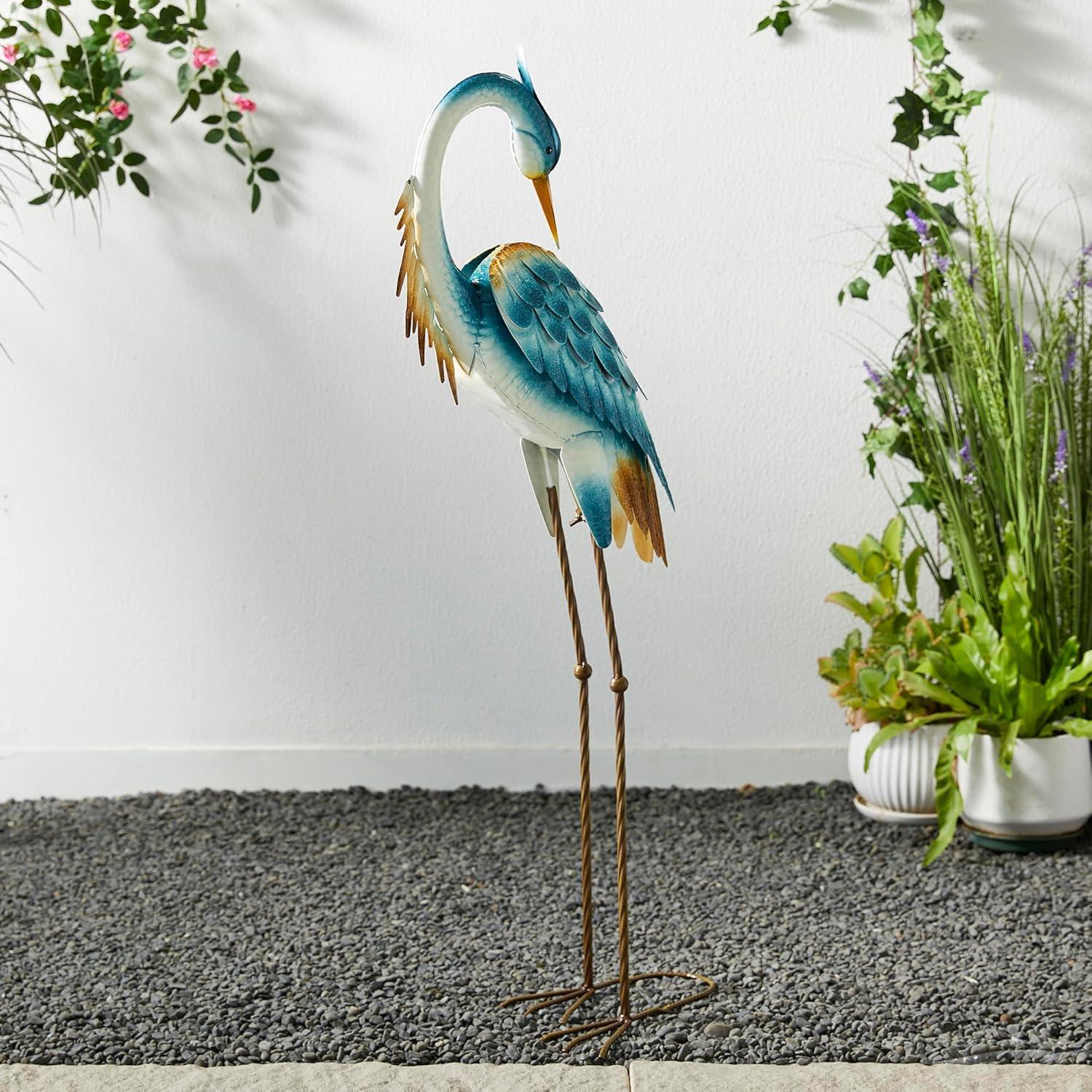 Glitzhome 38.5"H Metal Standing Crane Garden Statue with Stakes (KD) Metal Thickness: 0.35mm
