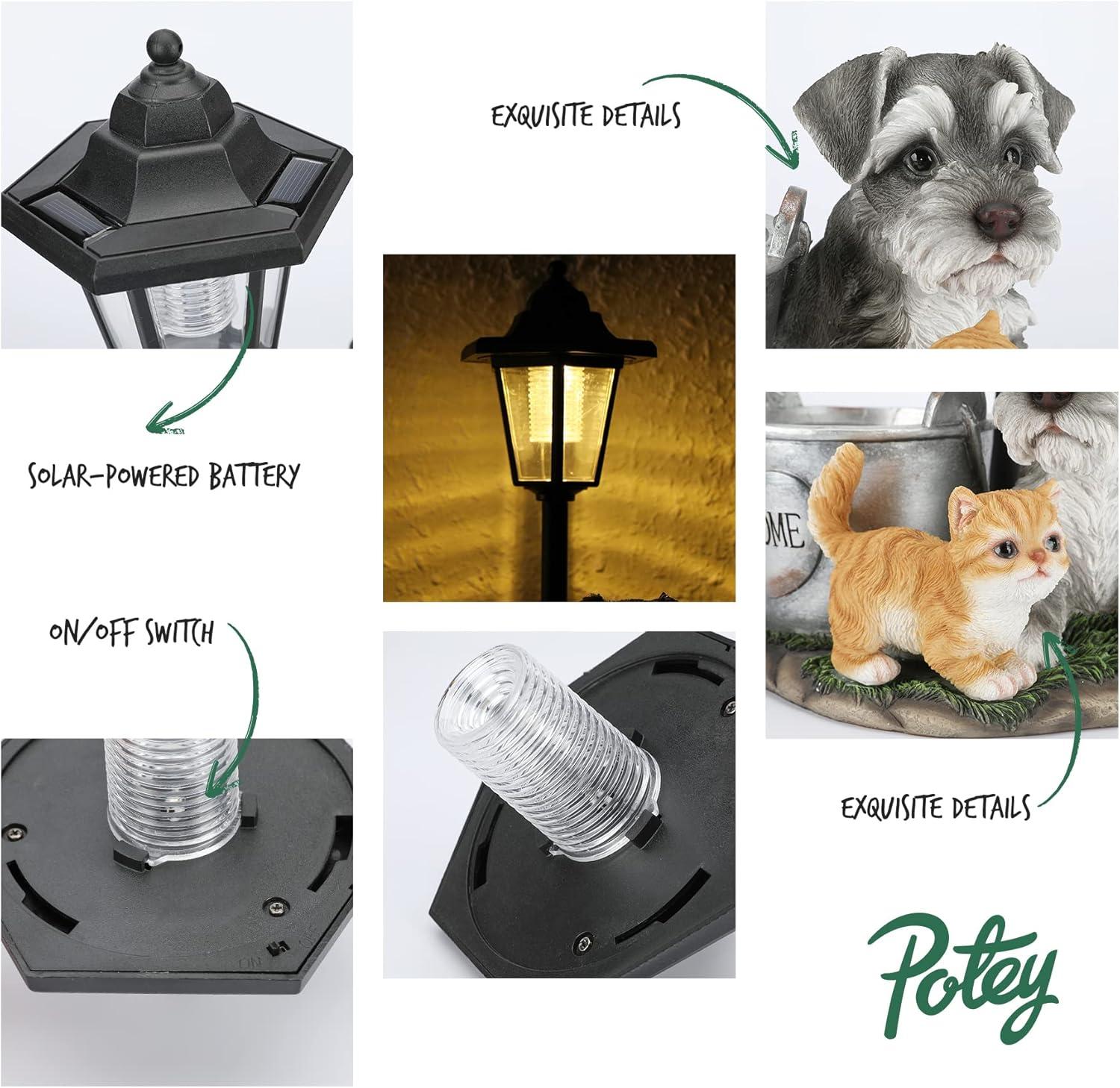 Lights And Flowerpot Funny Garden Decor Housewarming Gifts Lights For Patio Yard, Balcony Decorations (Dog And Cat)