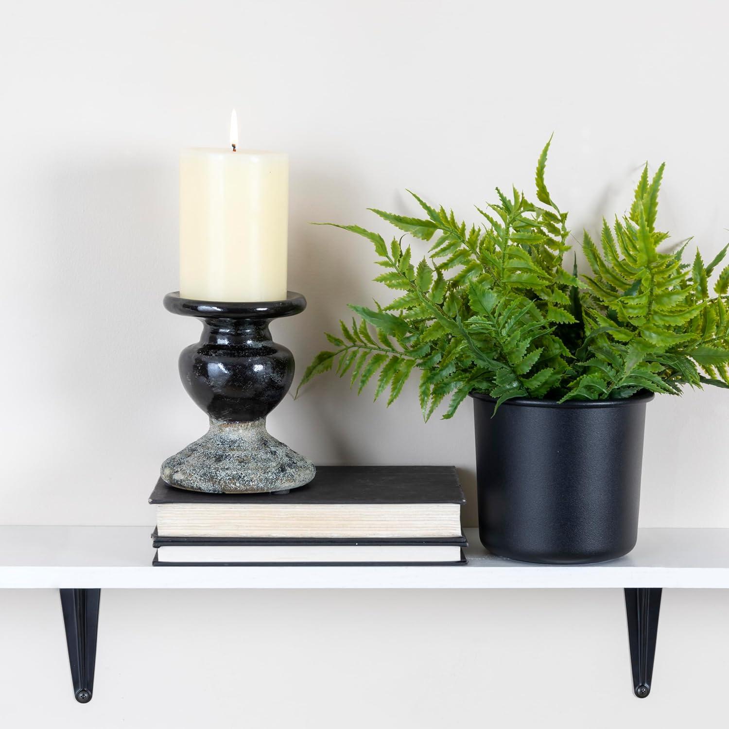 Distressed Black Terracotta 2-Tone Pillar Candle Holder