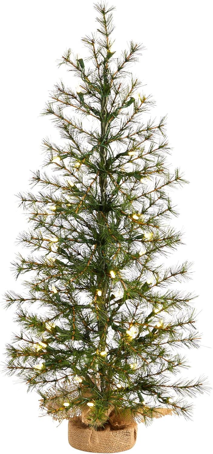 Nearly Natural 3-ft Artificial Christmas Tree with 50 Clear LED Lights Set in a Burlap Base