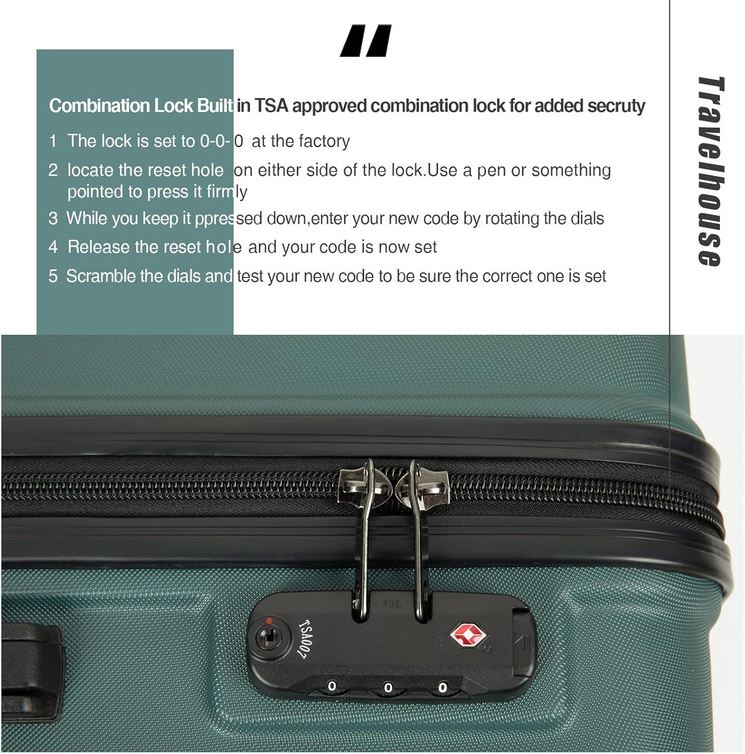 Travelhouse 3 Piece Hardside Luggage Set Hardshell Lightweight Suitcase with TSA Lock Spinner Wheels 20in24in28in.(Green)