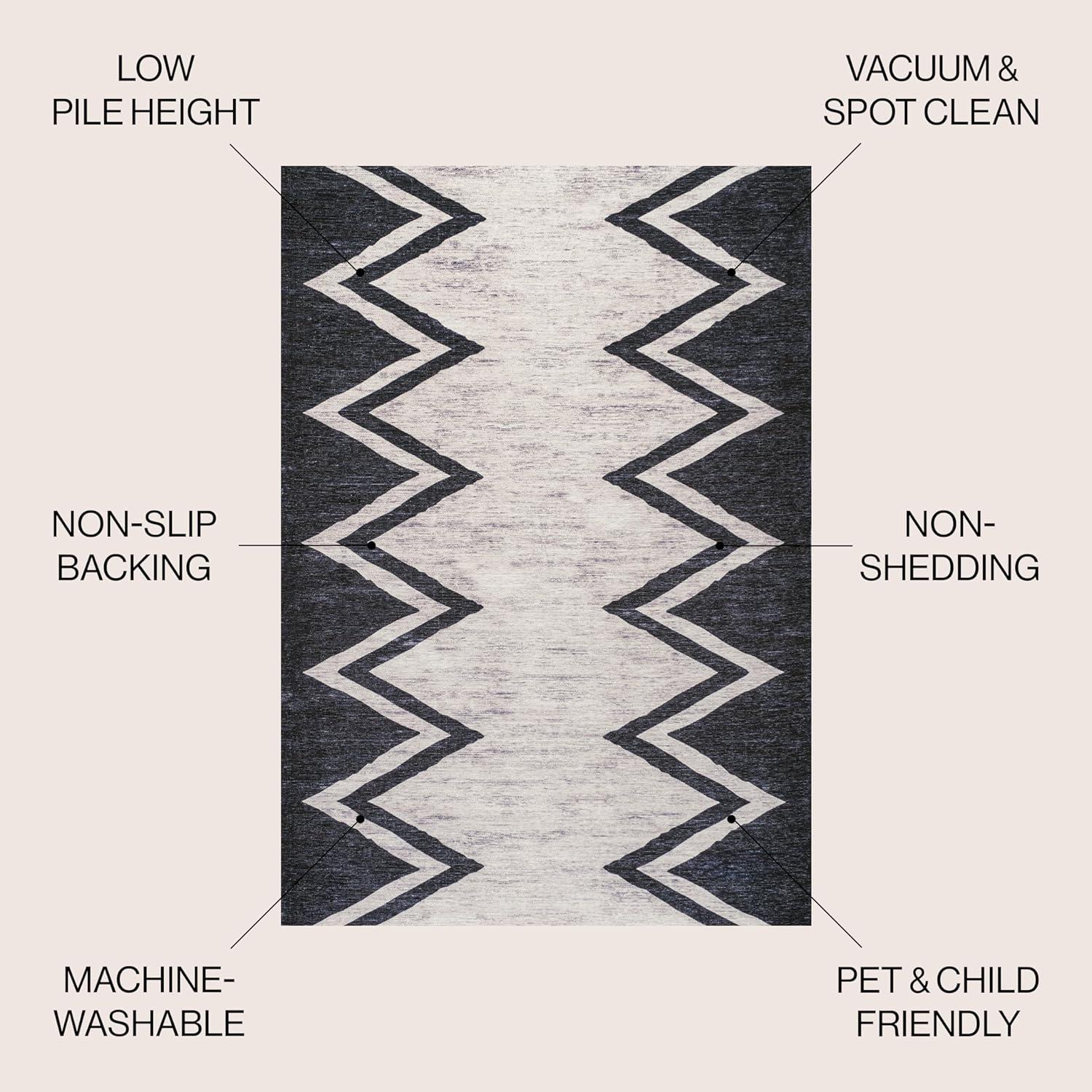 Siksak Modern Chevron Border Machine Washable Area Rug - JONATHAN Y