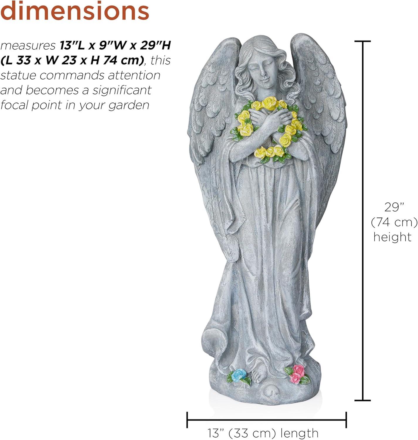 Alpine Corporation 29"H Angel with Yellow Flower Wreath Garden Statue