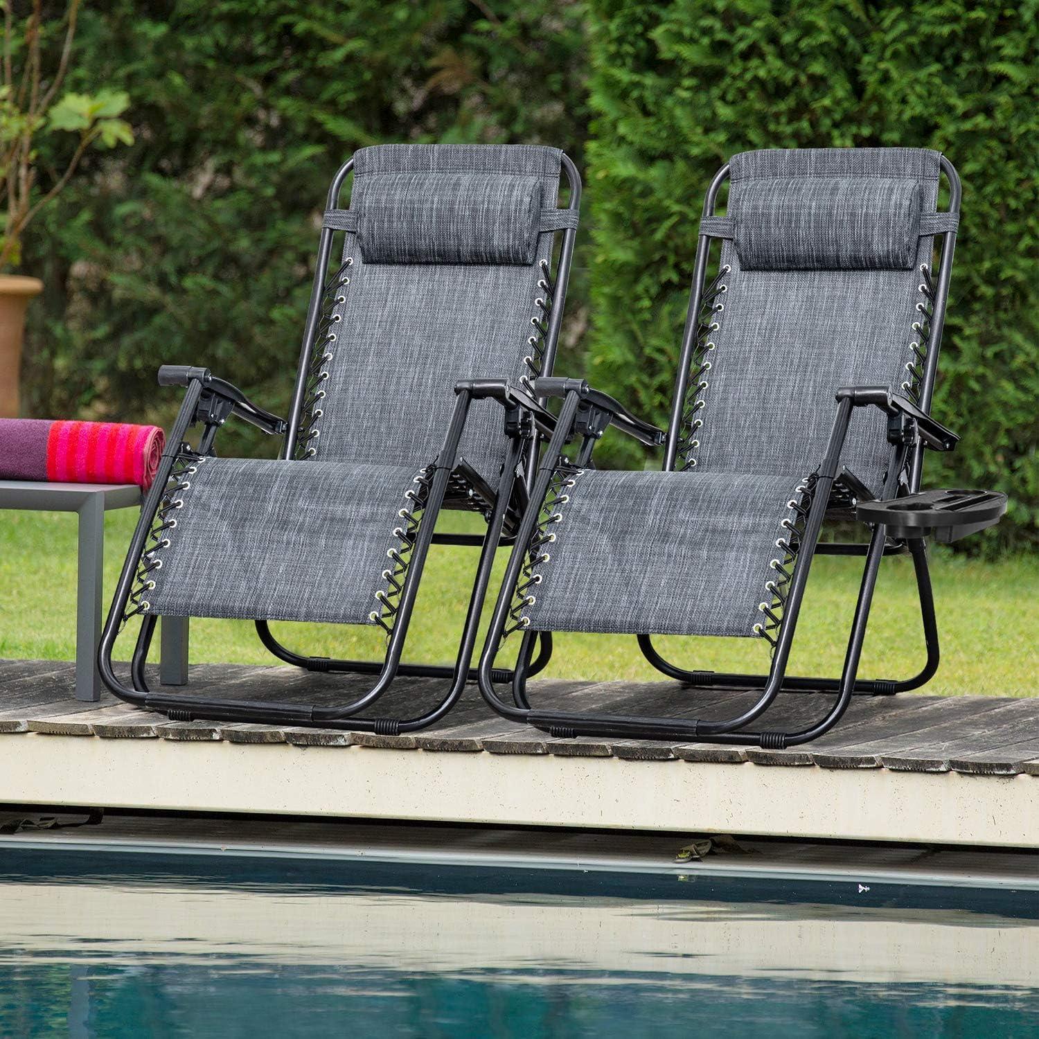 Adjustable Gray Steel Outdoor Zero Gravity Recliner Chairs with Pillow