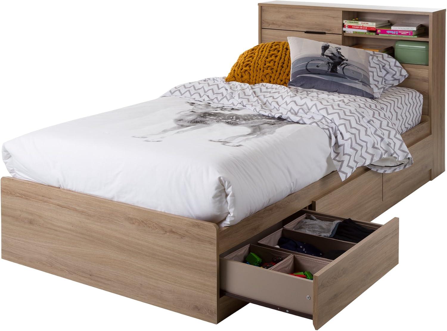 South Shore Fynn Twin Mates Bed with Storage Drawers, Rustic Oak