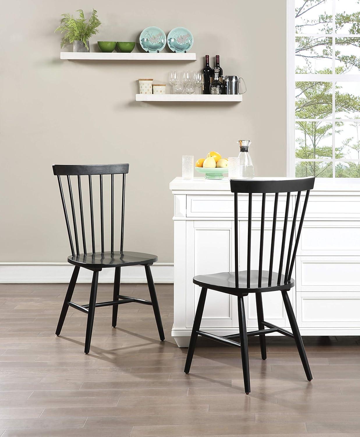 Black Solid Wood Windsor Style Dining Side Chairs, 2-Pack