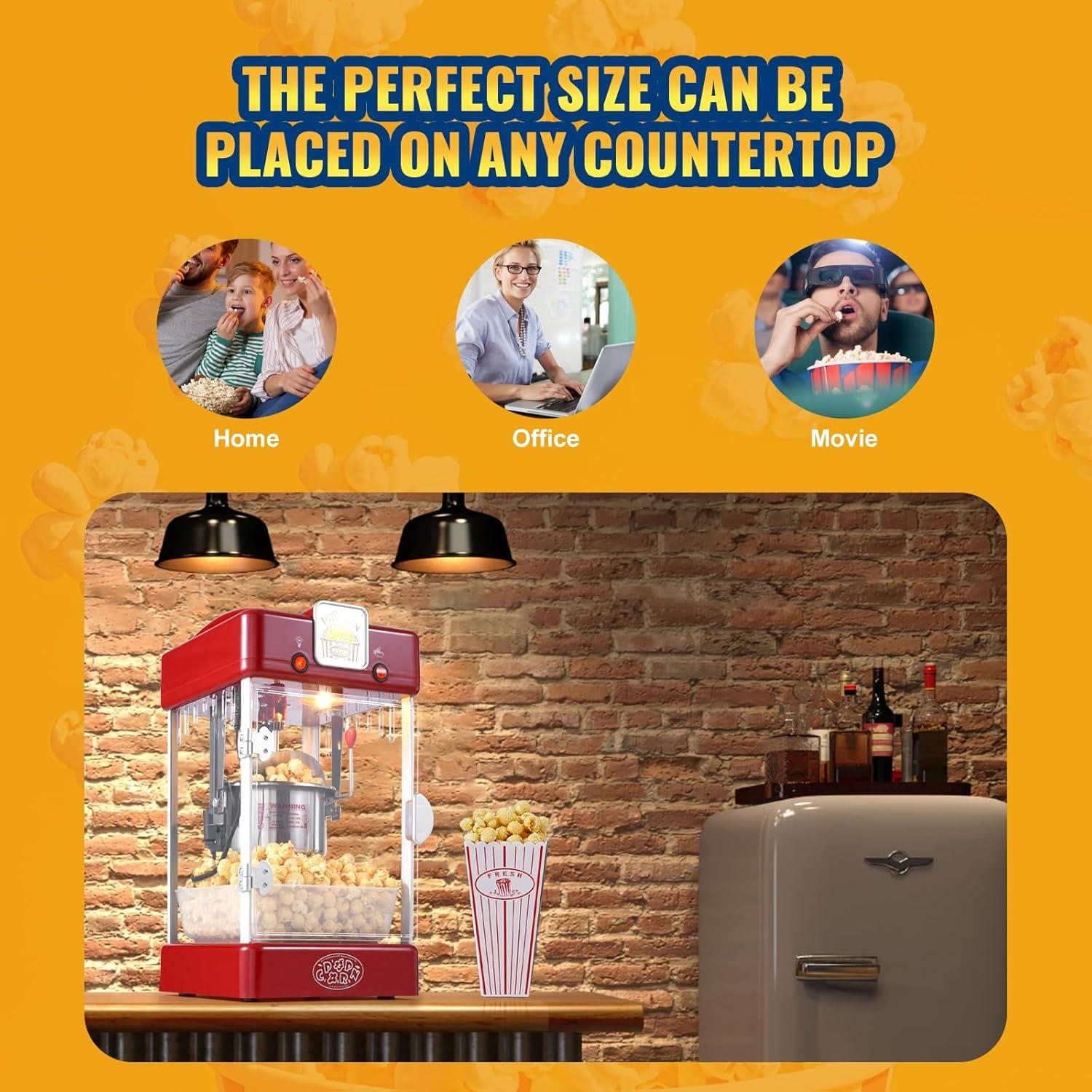 Stellweilan Tessberg Popcorn Popper Machine Tabletop Popcorn Maker 300W 2.5 Oz Red