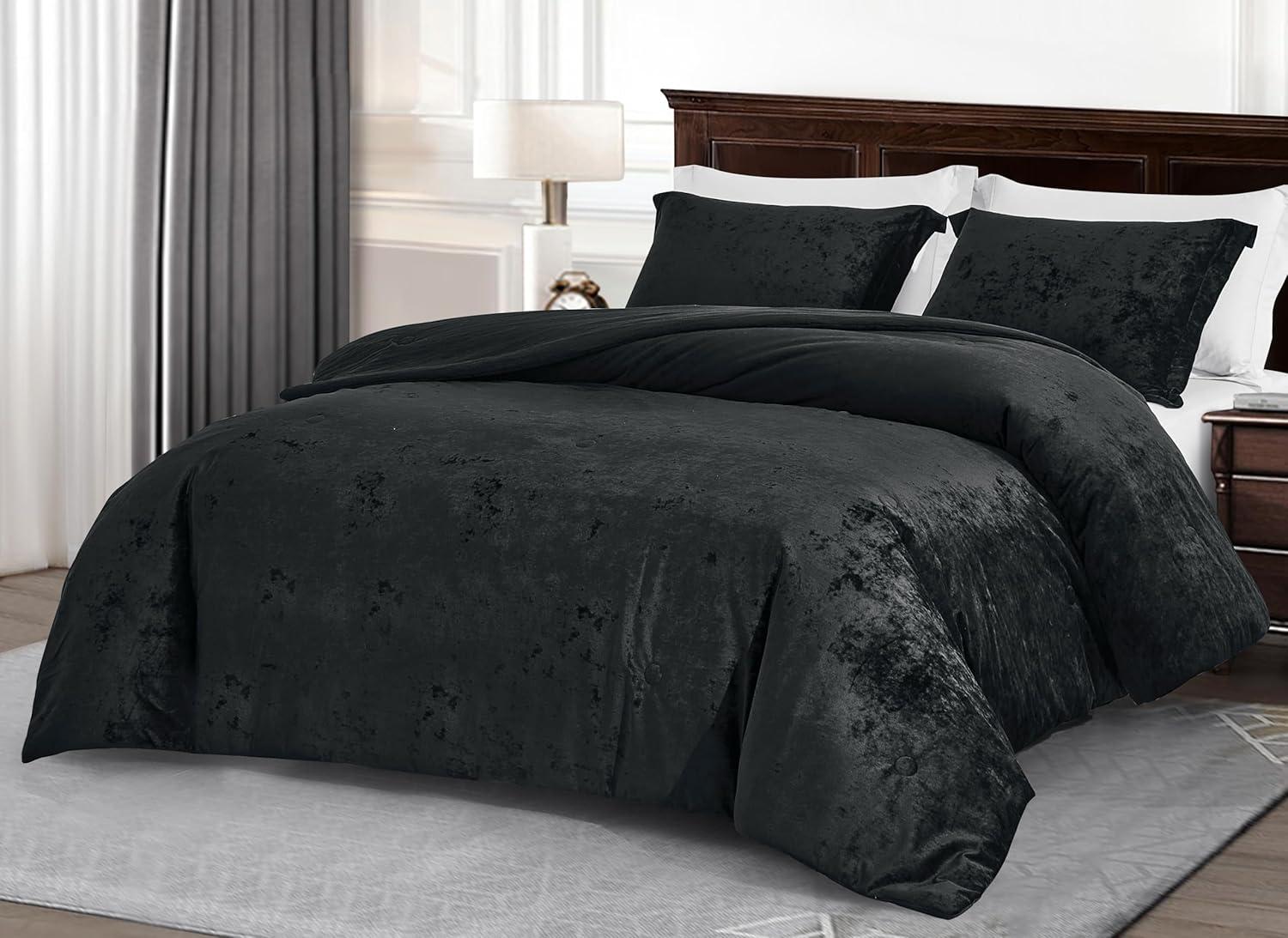 Chezmoi Collection Lux 3-Piece Pewter Gray Shimmer Velvet Bedding Set Full Size Lush Plush Velvet Comforter Set With Soft Brushed Microfiber Reverse