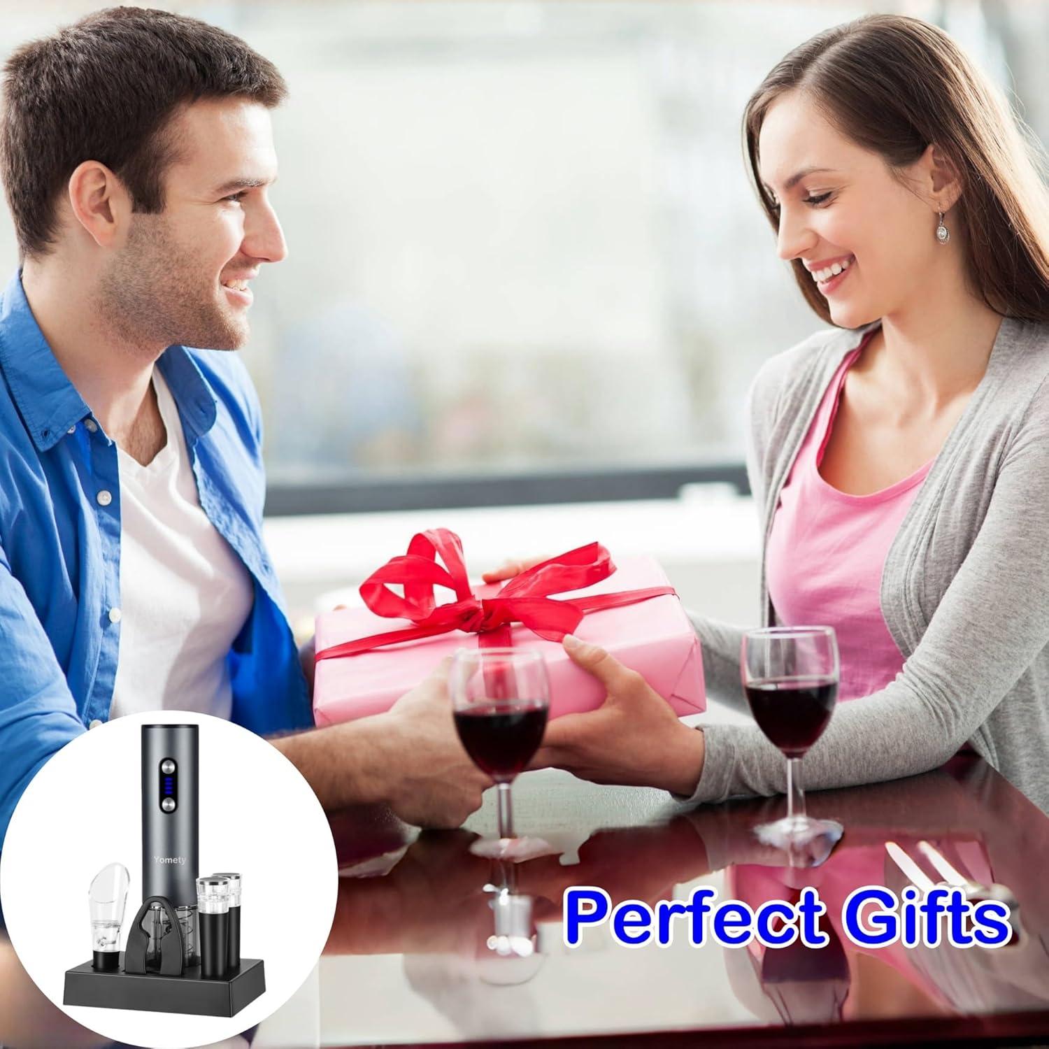Electric Wine Opener, Rechargeable Wine Opener Set with Foil Cutter, Wine Aerator, Vacuum Stopper and Storage Base, Ideal Wine Accessories for Wine Lovers, Perfect Wine Gifts