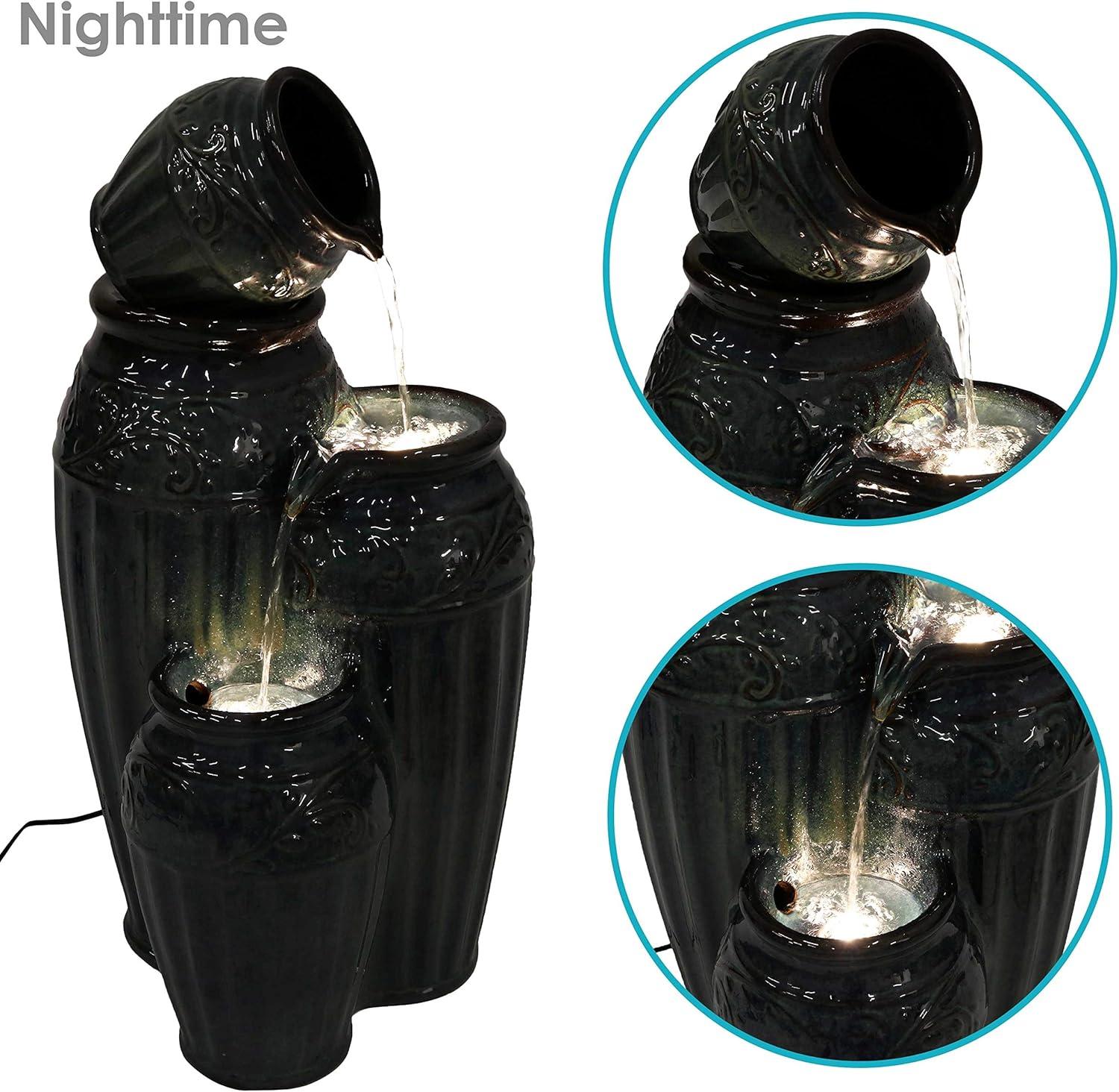 Sunnydaze 27"H Electric Ceramic Dark Turquoise Tour de Vase Outdoor Water Fountain with LED Lights
