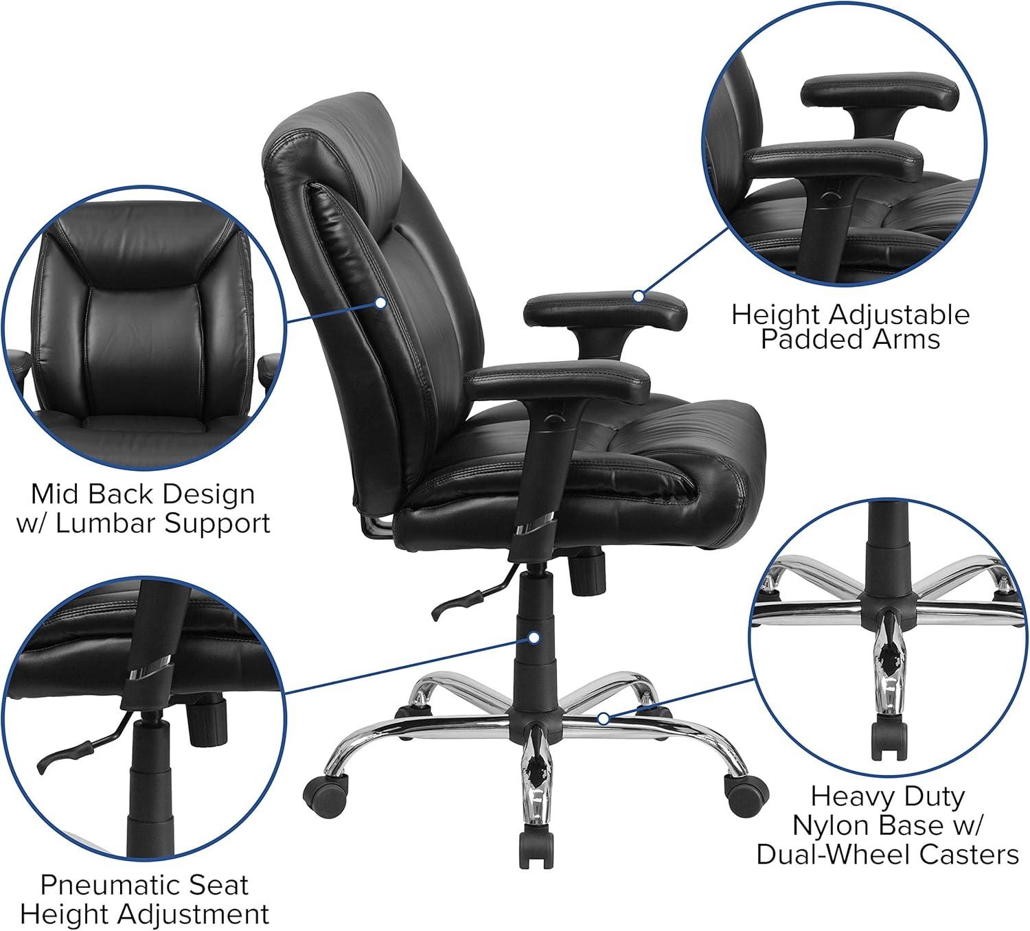 Flash Furniture HERCULES Series Big & Tall 400 lb. Rated Black LeatherSoft Deep Tufted Ergonomic Task Office Chair with Adjustable Arms