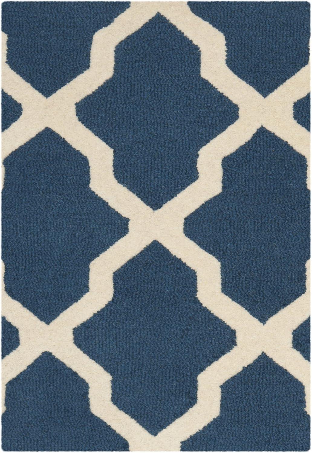 SAFAVIEH Cambridge Liam Geometric Wool Area Rug, Navy Blue/Ivory, 2' x 3'