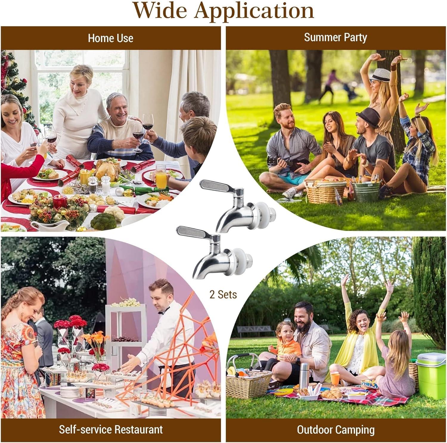 Polished Stainless Steel Beverage Dispenser Replacement Spigot Set