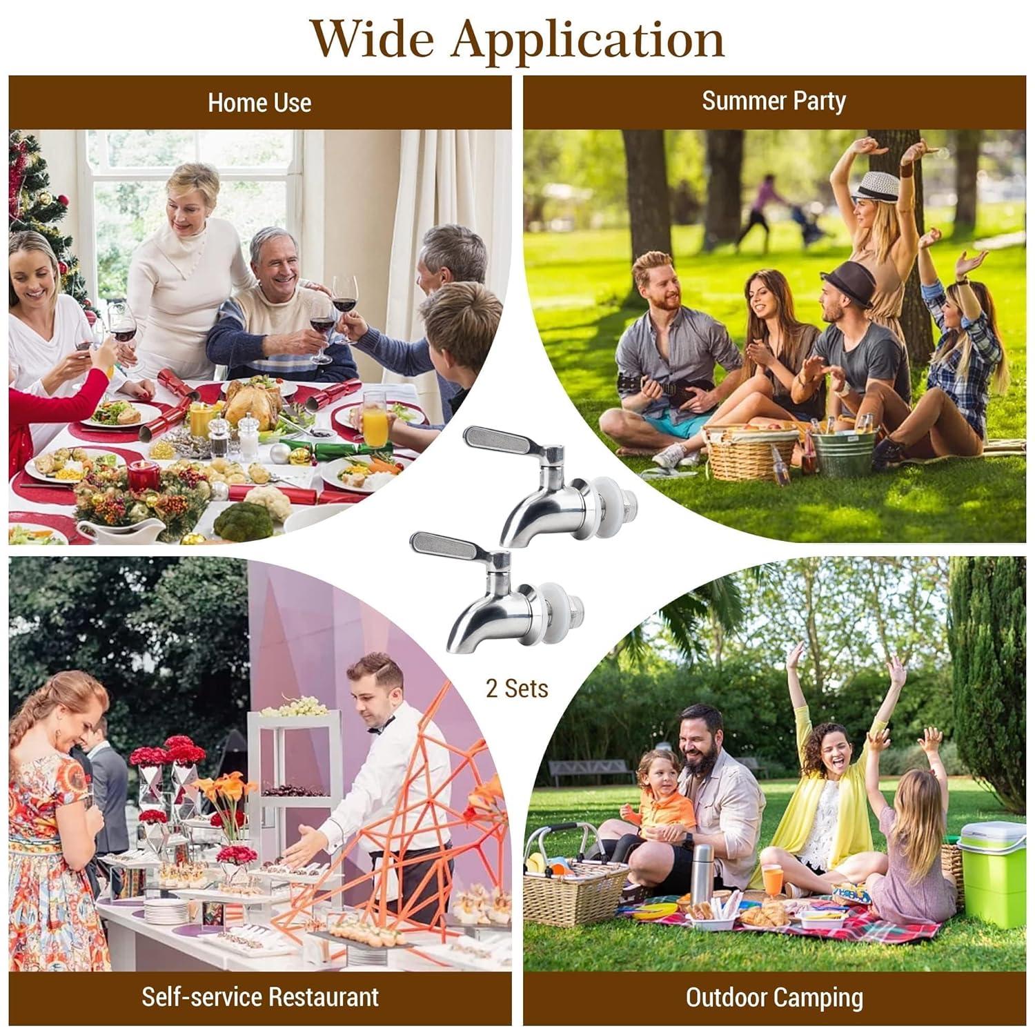 Polished Stainless Steel Beverage Dispenser Replacement Spigot Set