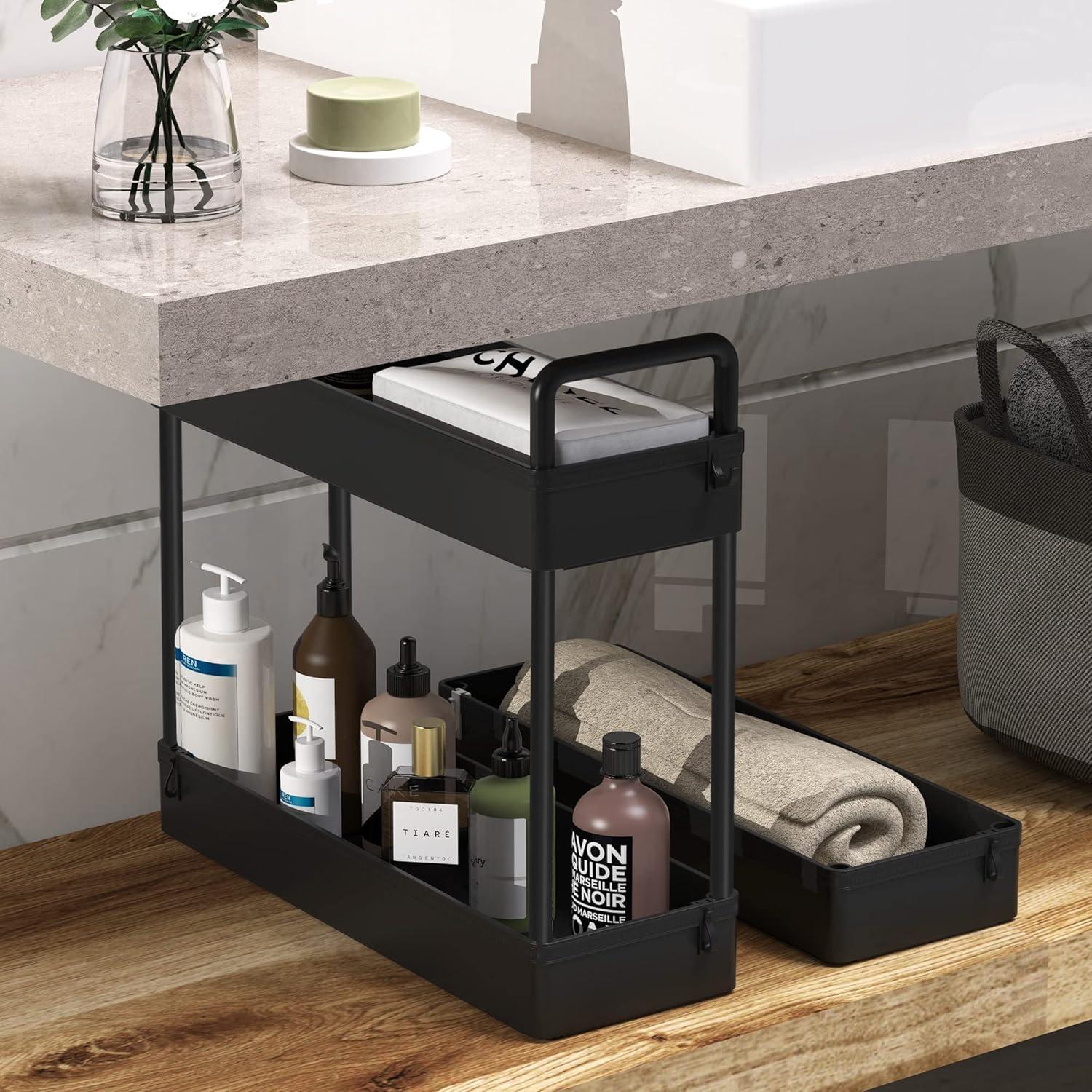 SOLEJAZZ Storage Cart 3-Tier Slim Mobile Shelving Unit Rolling Bathroom Carts with Handle for Kitchen Bathroom Laundry Room Narrow Places, Black