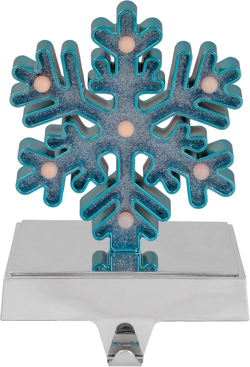 Blue and Silver LED Glitter Snowflake Christmas Stocking Holder