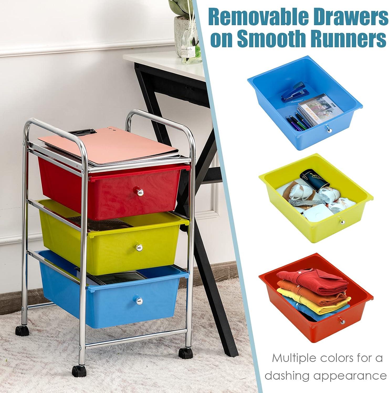 Multicolor 3-Drawer Rolling Storage Cart with Plastic Drawers