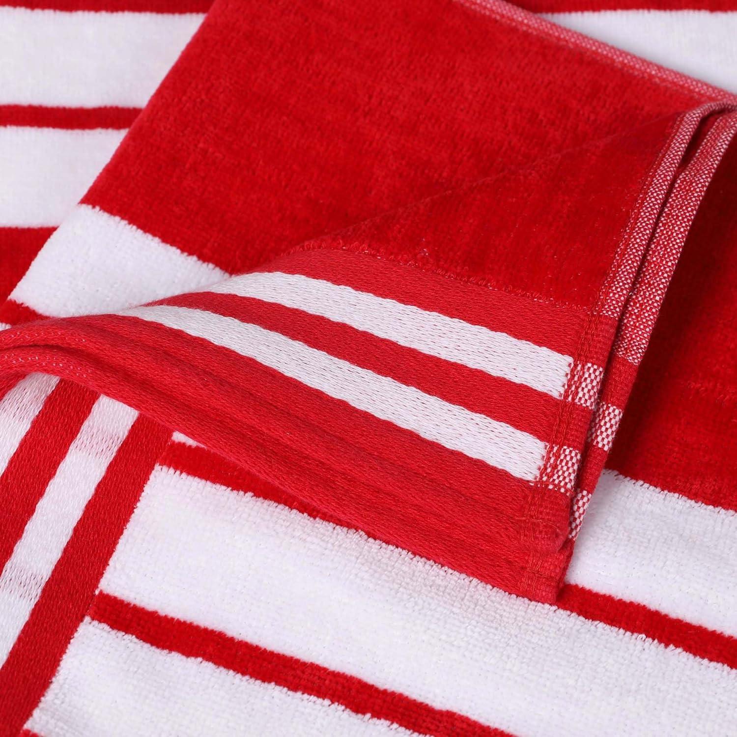 Superior Cotton Striped Oversized Beach Towel, 34" x 64", Red