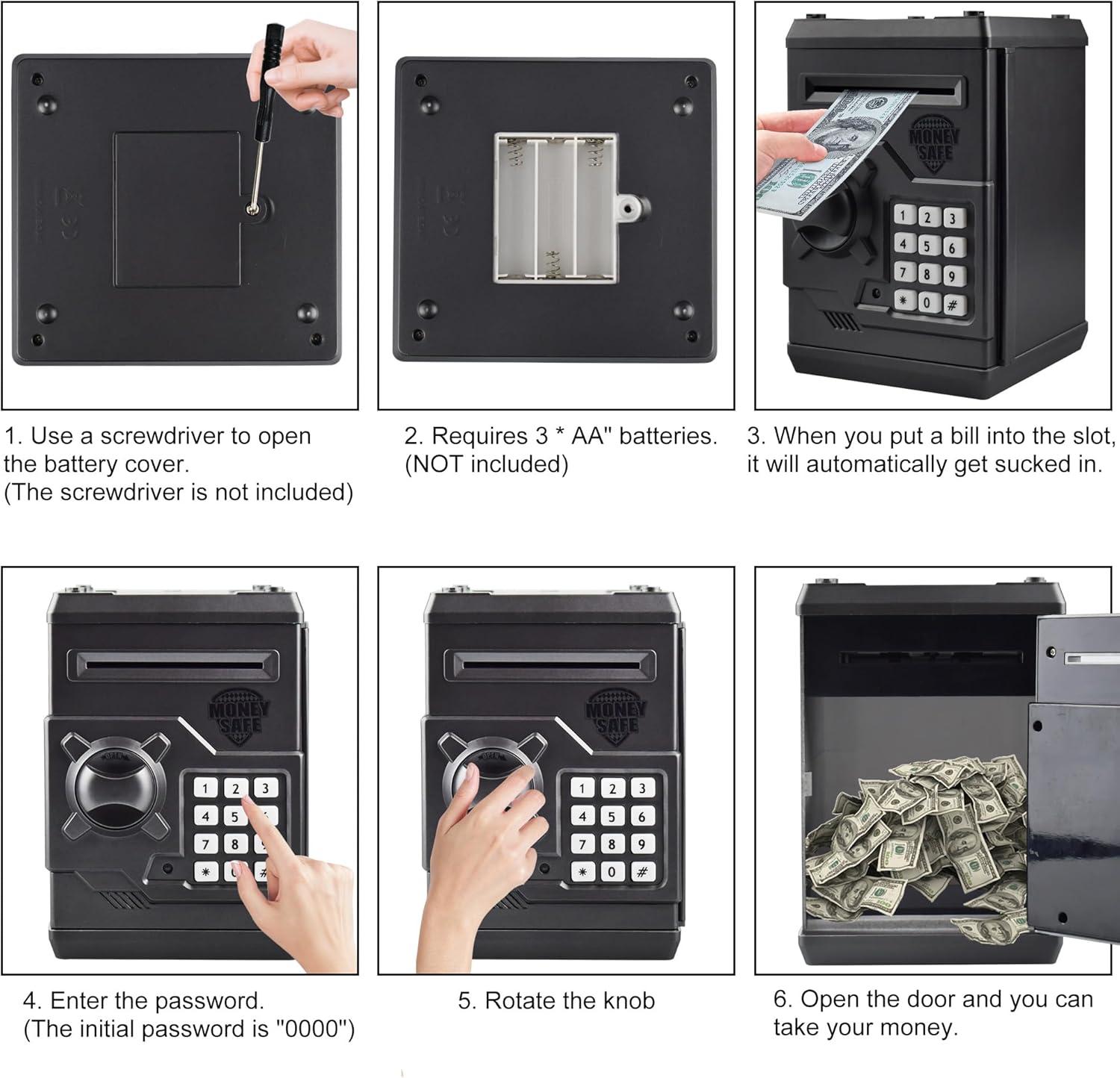 HUSAN Piggy Banks Money Banks for Kids, Electronic Password Code Money Banks ATM Banks Box Coin Bank for Children Boys and Girls (Iron Gray)