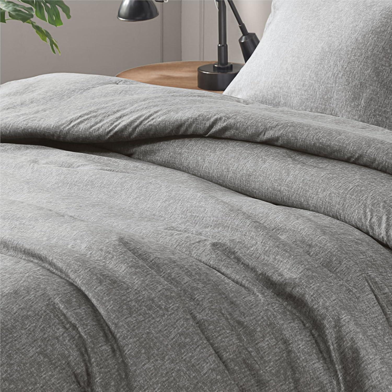 Lightweight Grey Comforter for Queen Size and Full Size Bed, Modern Chambray Bedding Set, Including 1 Comforter and 2 Pillow Shams