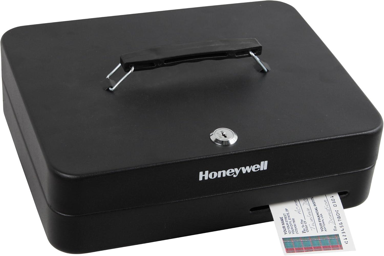 Honeywell Black Steel Deluxe Cash Box with Key Lock and Removable Tray