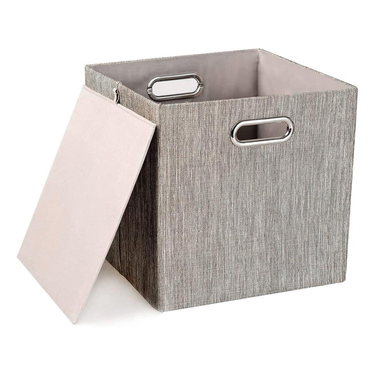 Posprica 3X Thicker Fabric Storage Cubes 13 inch Collapsible Storage Bins for Organization, Cubby Storage Baskets for Organizing Shelf Cabinet Bookcase Boxes, Set of 4, Coffee