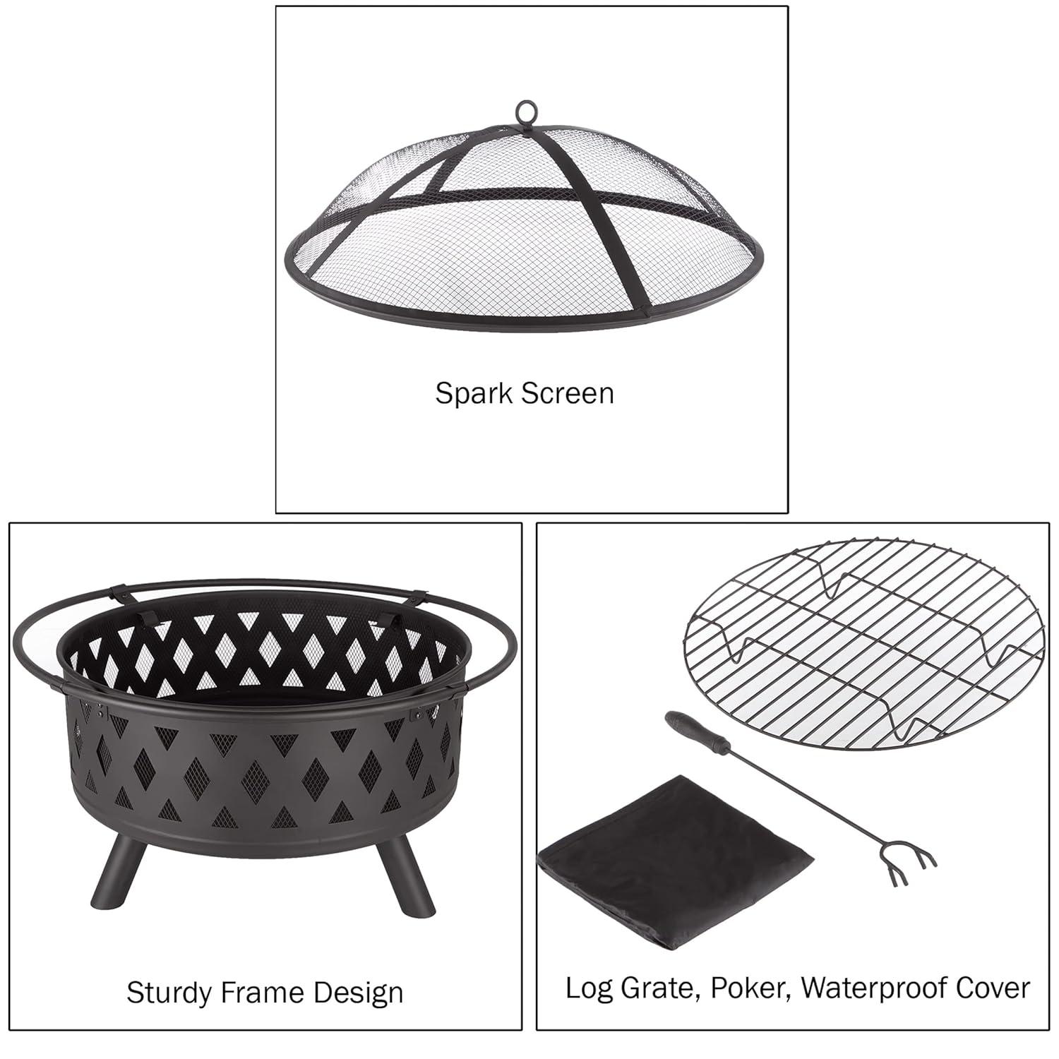 Pure Garden 32-Inch Outdoor Wood Burning Fire Pit with PVC Cover (Black)