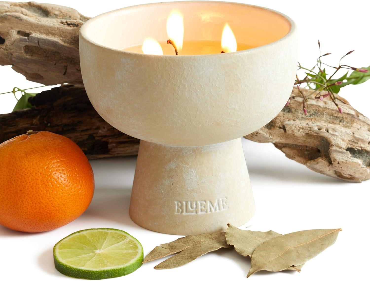 Large Beige Ceramic Soy Wax Candle with Woody Fragrance