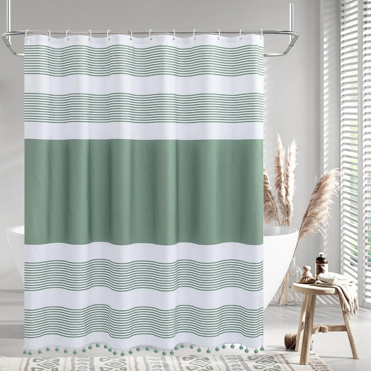 Broddrick Striped Shower Curtain with Hooks Included