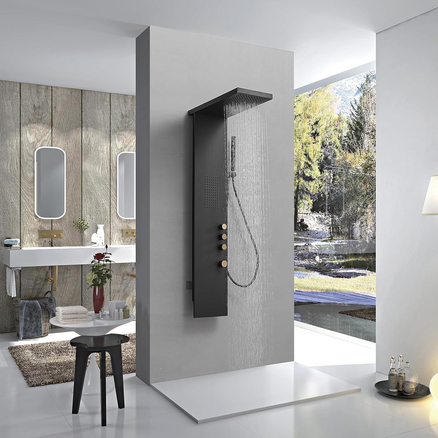 Matte Black Stainless Steel Quadruple Handle Shower Tower