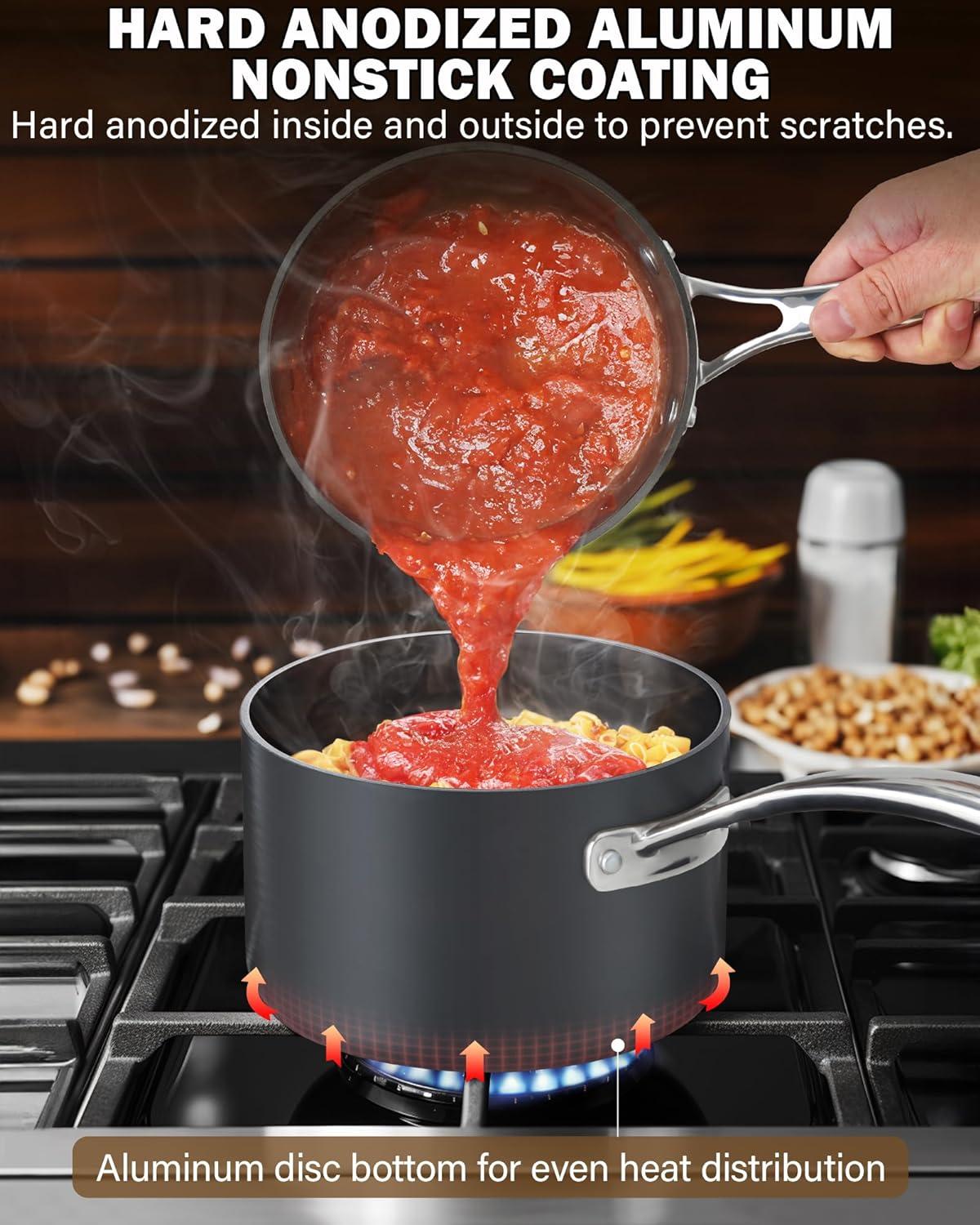 Cooks Standard 1-Quart Hard Anodized Nonstick Saucepan with Lid, Black