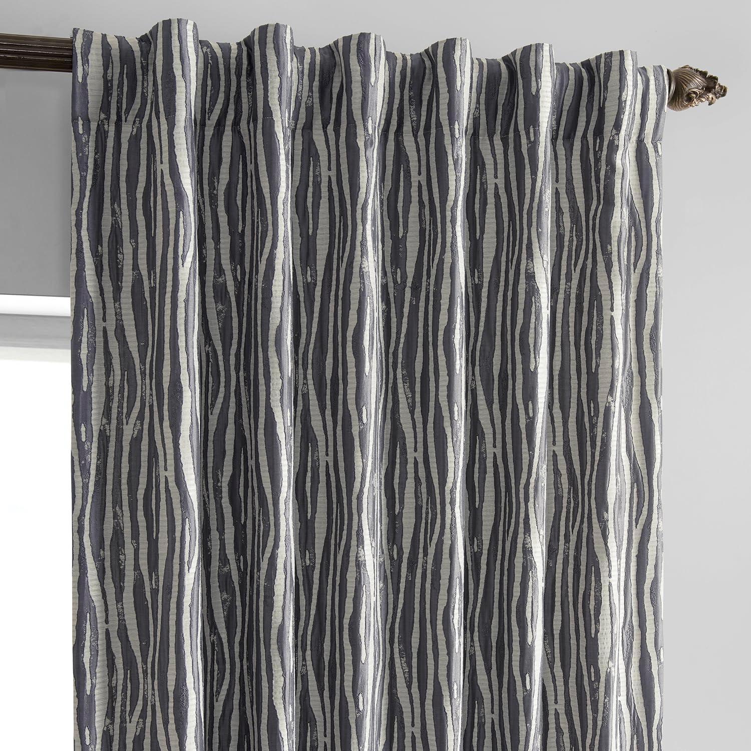 Tiger Stripe Grey Faux Silk Room-Darkening Curtain Panel, 84 Inches