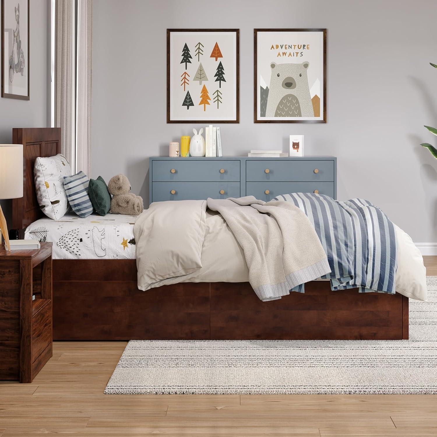 AFI Canyon Walnut Solid Wood Platform Bed with Matching Footboard & Storage Drawers, Queen