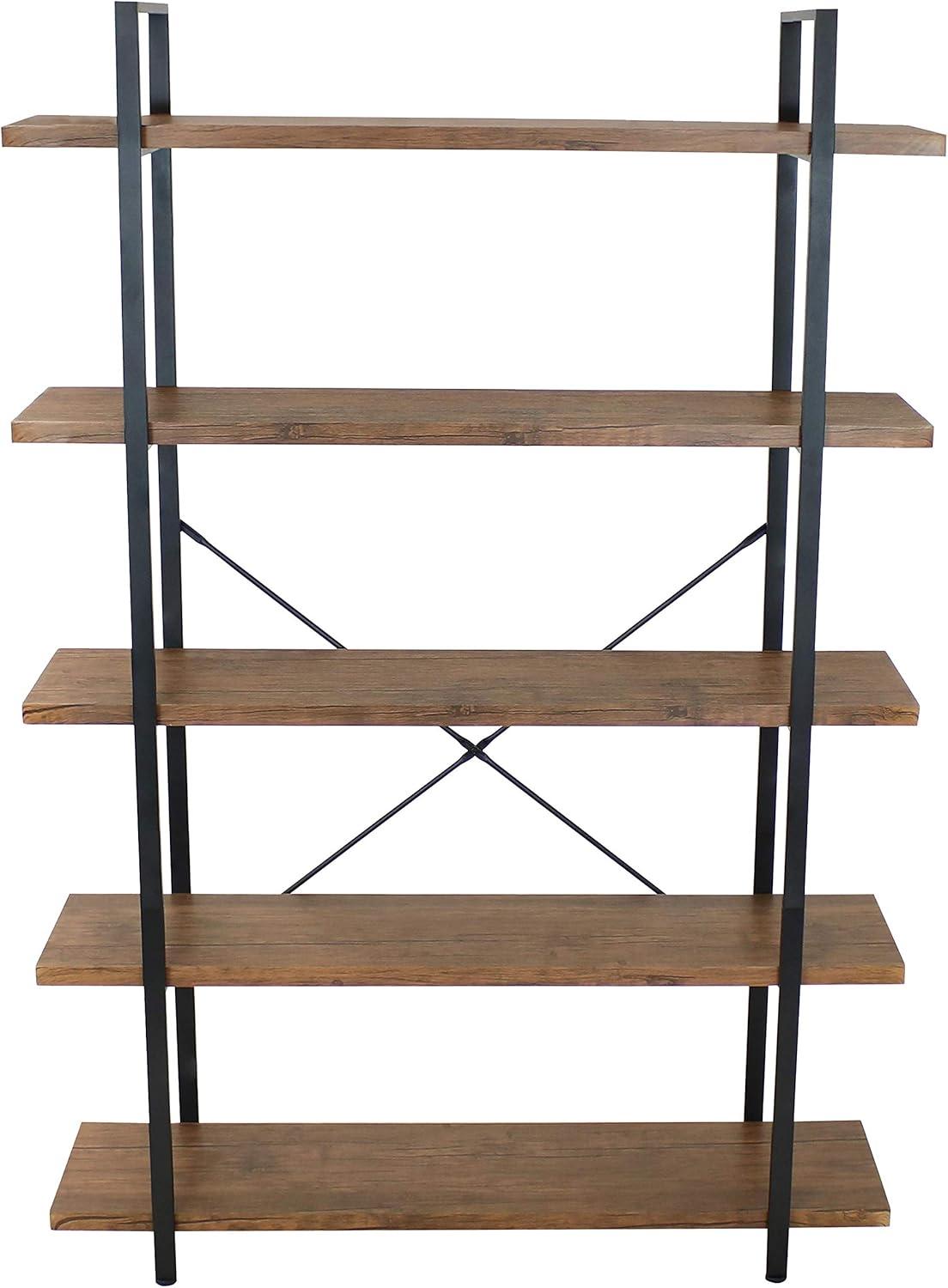 Sunnydaze 5 Shelf Industrial Style Freestanding Etagere Bookshelf with Wood Veneer Shelves