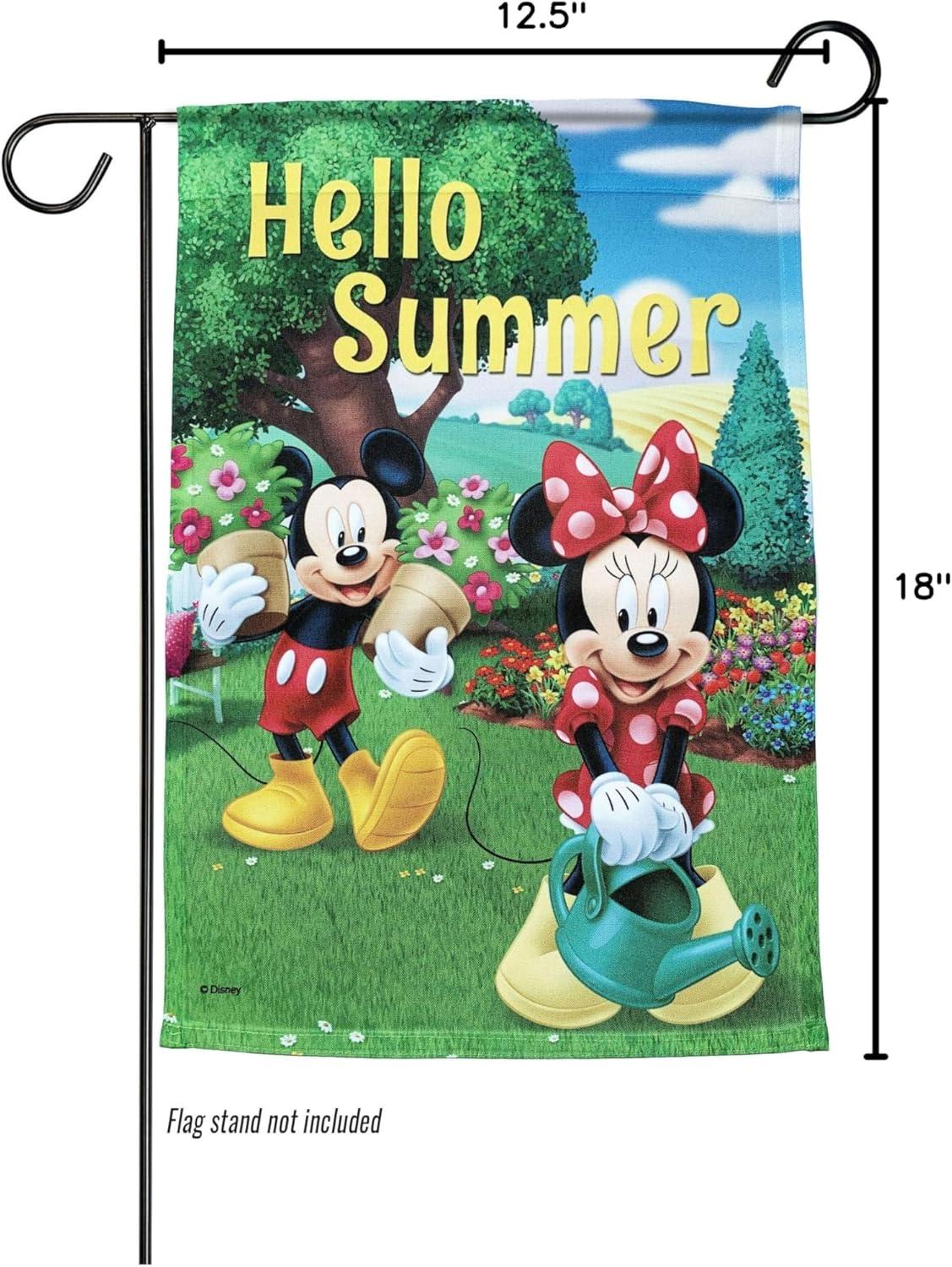 Back Yard Glory Disney Mickey Mouse & Minnie Mouse Hello Summer Garden Flag 12" x  18"
