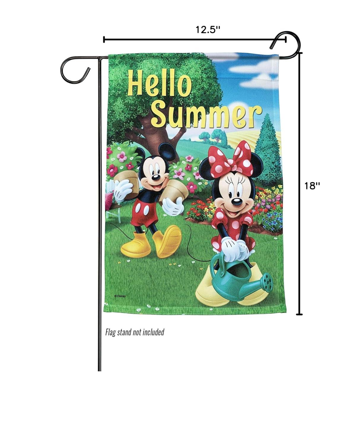 Back Yard Glory Disney Mickey Mouse & Minnie Mouse Hello Summer Garden Flag 12" x  18"