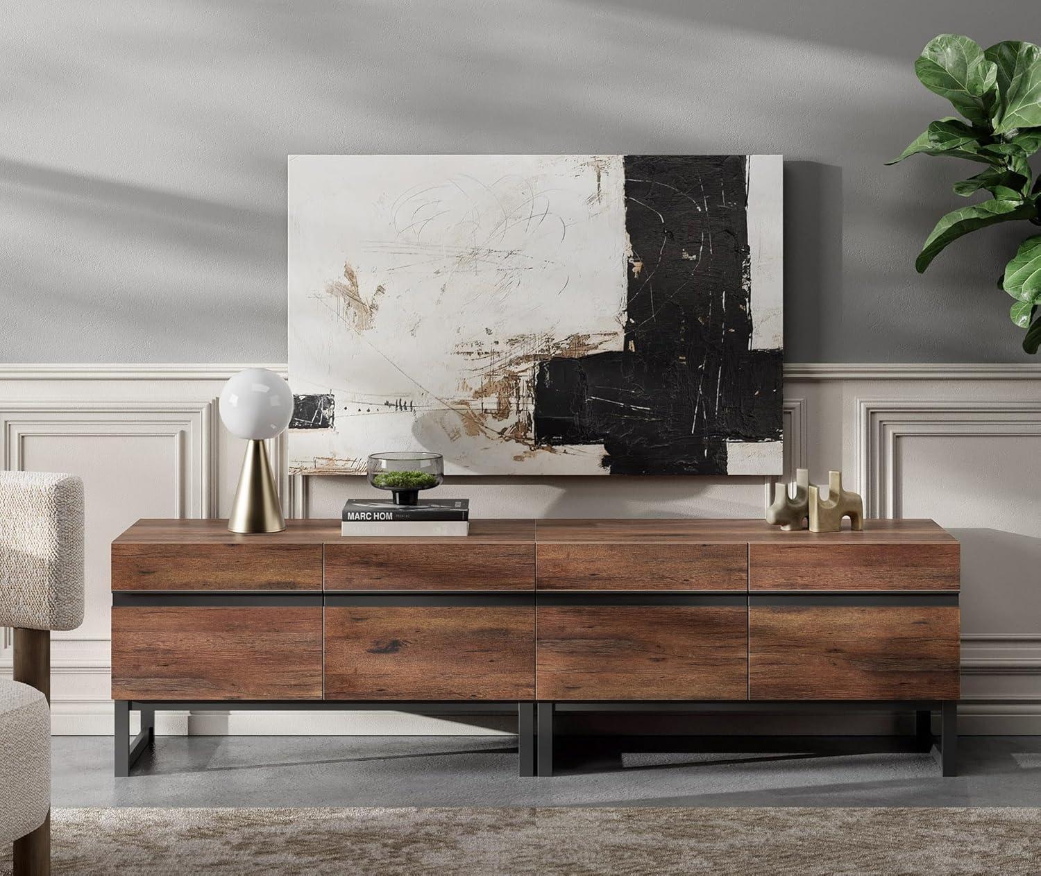 WAMPAT Modern TV Stand for TVs up to 75 inch, 2 in 1 Entertainment Center TV Console with Storage Cabinets and Metal Base,Media Console for Living Room,Brown