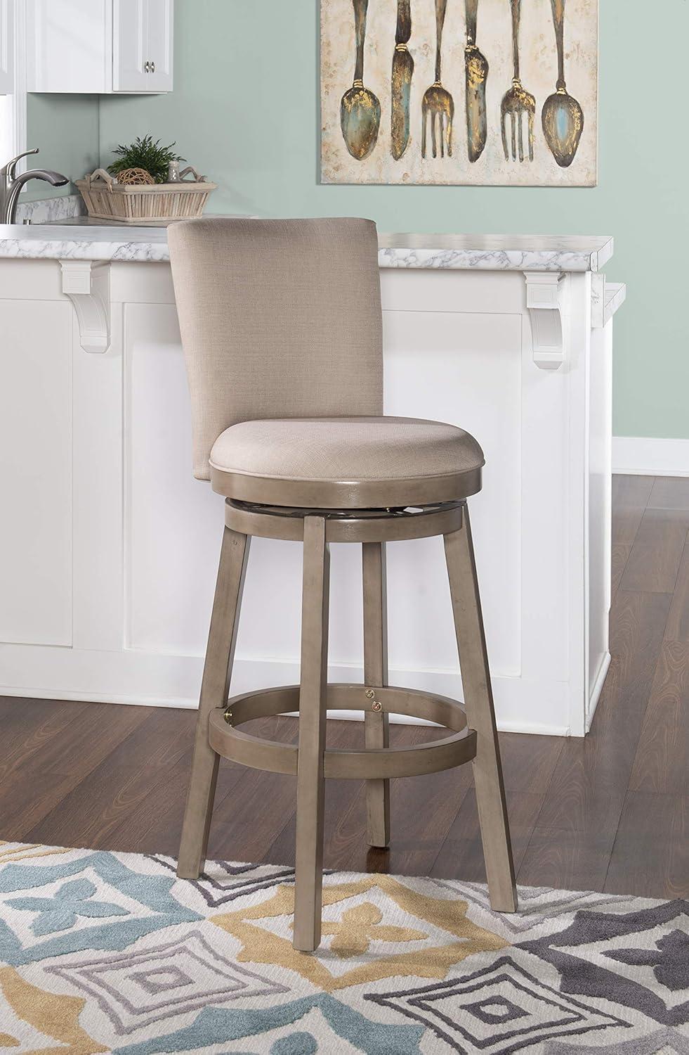 Linon Davis Bar Stool Wood Legs Upholstered Back and Swivel Seat in Rustic Taupe