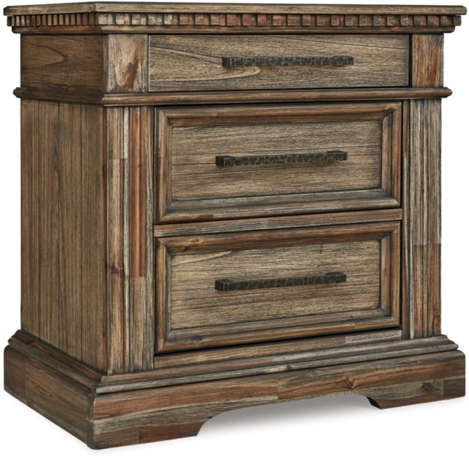 Vintage-Inspired Markenburg 3-Drawer Nightstand with USB Ports, Brown