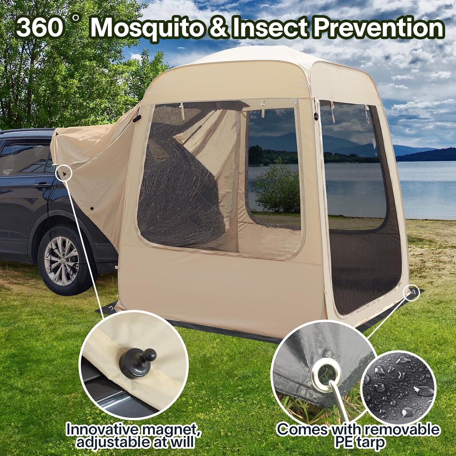 Beige 5-Person Four-Season SUV Camping Tent with Carry Bag