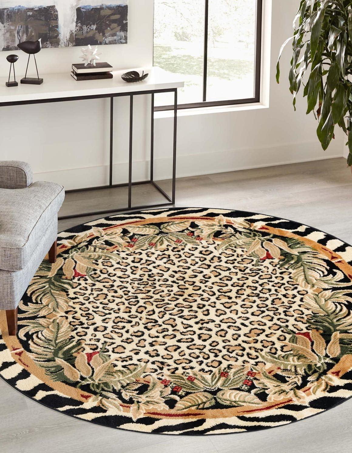 Unique Loom Wildlife Collection Area Rug - Leopard (7' 10" Square Light Brown/Black)